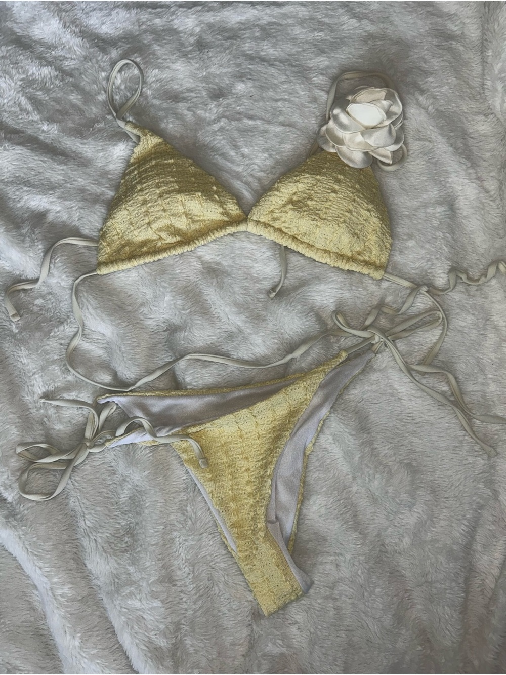 White Fox Boutique Yellow Textured Triangle Bikini Set